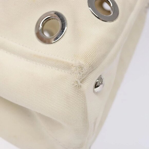 PRADA Canapa PM Hand Bag Canvas White Silver Auth 139730 - Picture 8 of 16